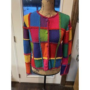 Vintage 1998 Michael Simon Multicolor Patchwork Cardigan Sweater Size M NYE Rare